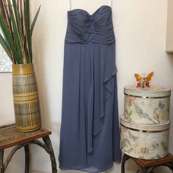 David’s Bridal Grey Strapless Chiffon Dress 12 - Picture 2 of 8